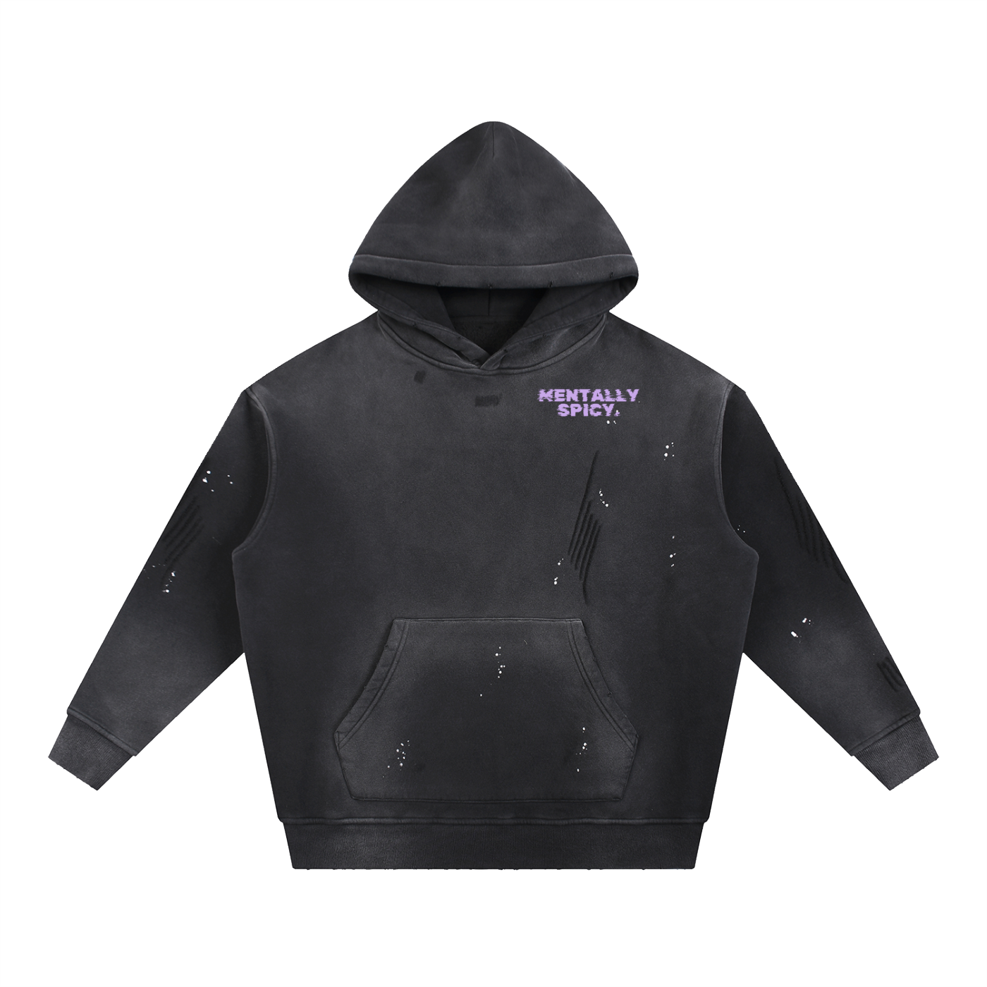 Mentally Spicy Vintage Washed Frayed Fleece Hoodie