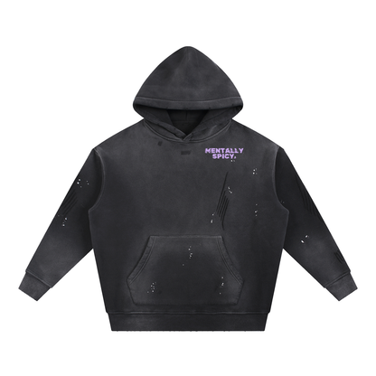 Mentally Spicy Vintage Washed Frayed Fleece Hoodie