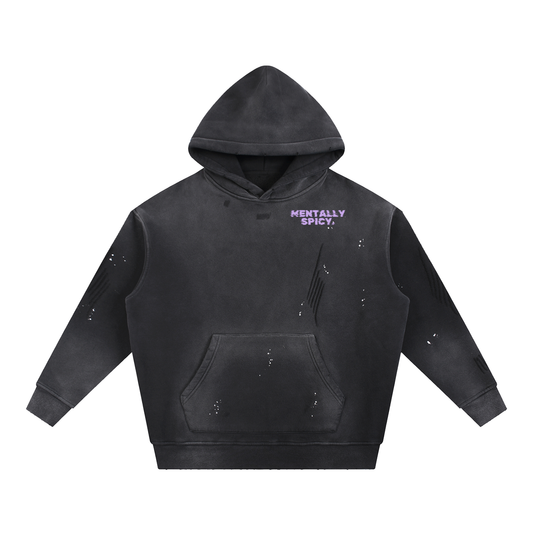Mentally Spicy Vintage Washed Frayed Fleece Hoodie