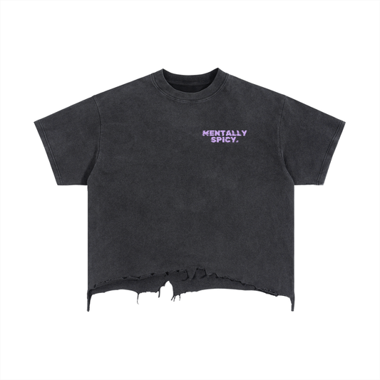 mentally spicy Vintage Wash Boxy Distressed Hem T-Shirt
