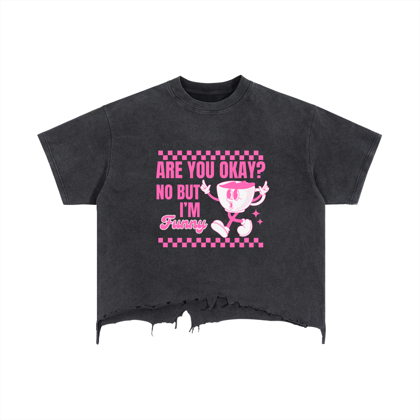Are you okay? Vintage Wash Boxy Distressed Hem T-Shirt
