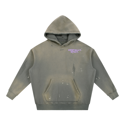 Mentally Spicy Vintage Washed Frayed Fleece Hoodie