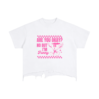 Are you okay? Vintage Wash Boxy Distressed Hem T-Shirt