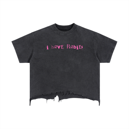 i have rabies Vintage Wash Boxy Distressed Hem T-Shirt