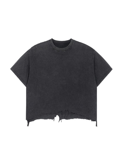 mentally spicy Vintage Wash Boxy Distressed Hem T-Shirt